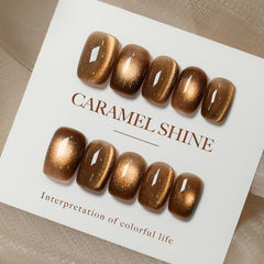 GAOY finished manicure on model hands showcasing wearable caramel shimmer