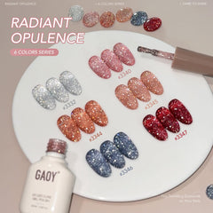 GAOY six 6.5ml bottles lined up displaying red pink silver holographic colors for choice
