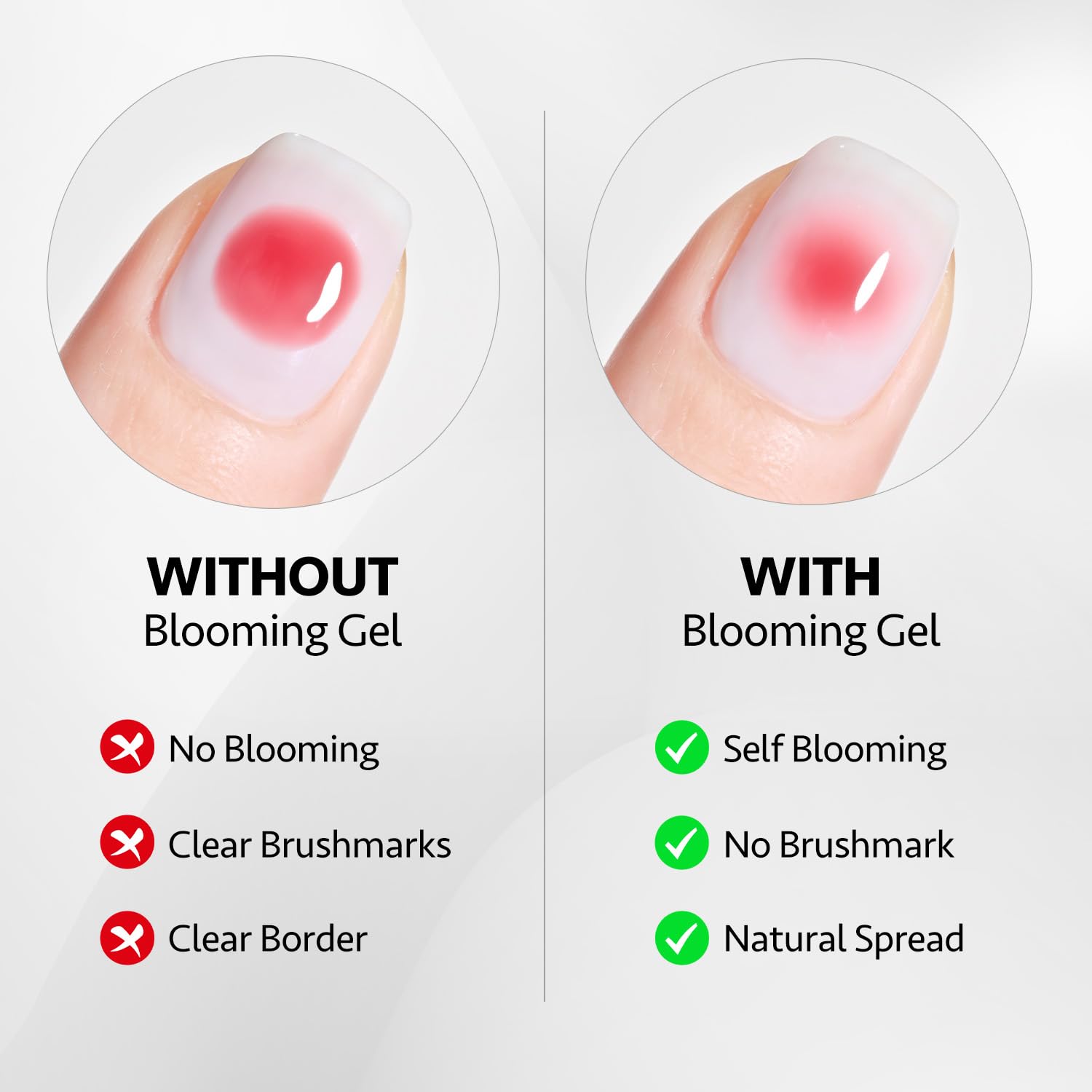 GAOY application in use on nails demonstrating easy blooming effects
