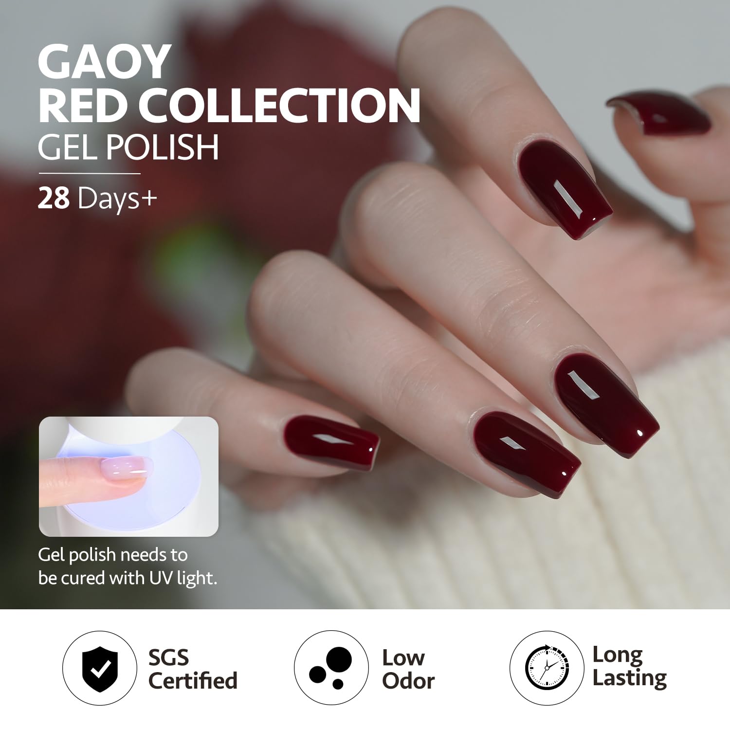 GAOY application on nails with glossy finish demonstrating long-lasting shine benefit