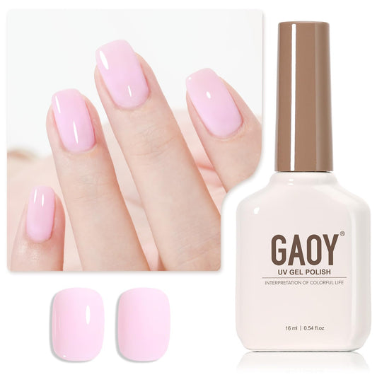GAOY bottle front view showing baby pink shade and clear label for easy color choice