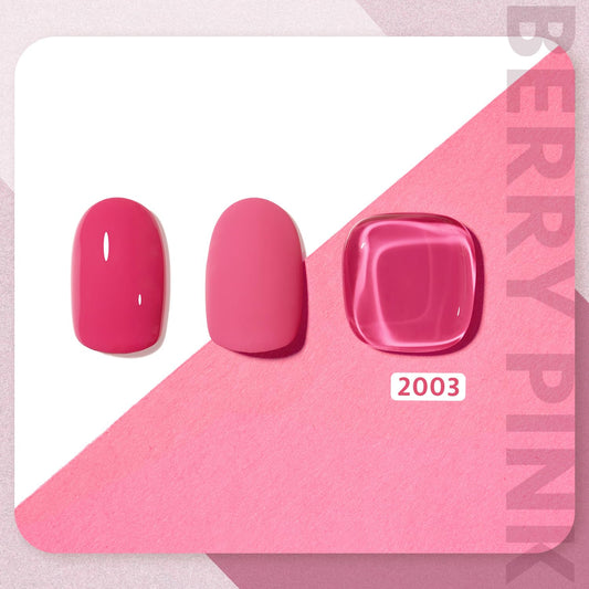 GAOY swatch on nail tips showing true 2003 Berry Pink color and smooth coverage benefit