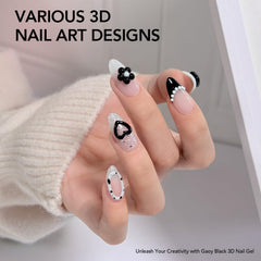 GAOY black 3D nail gel in use sculpting a rose on nail for creative raised art benefit