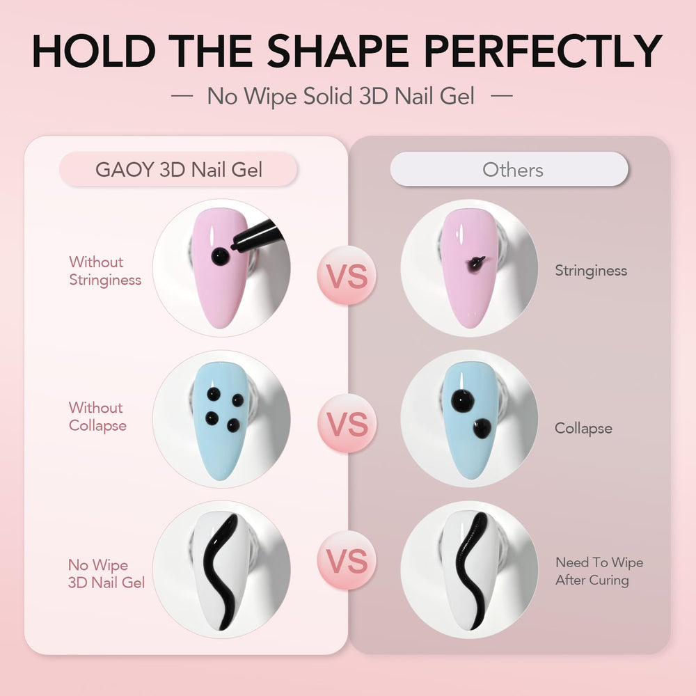 GAOY black 3D nail gel nozzle detail for precision dispensing and reduced mess benefit