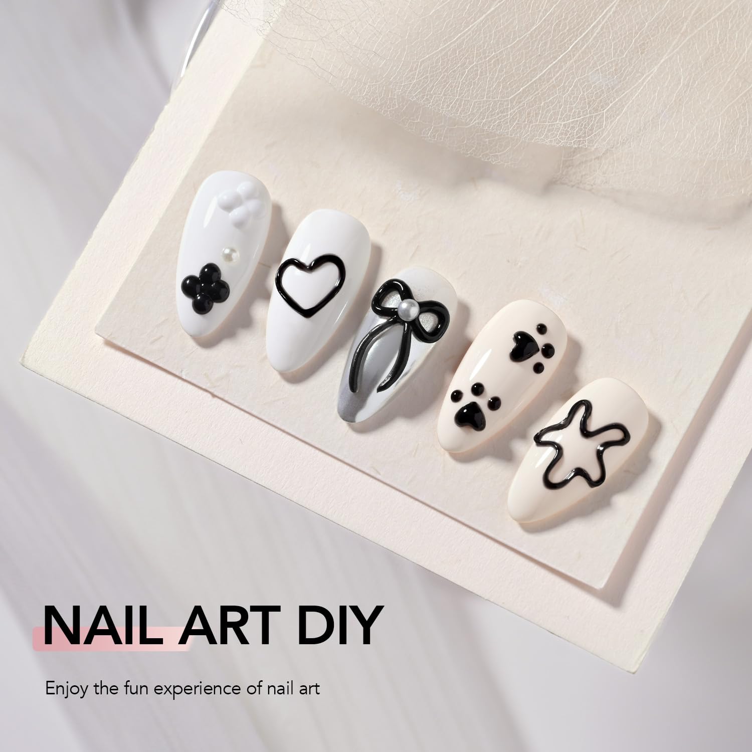 GAOY black 3D nail gel size comparison with hand illustrating compact 15g tube convenience benefit
