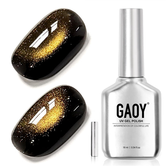 GAOY front packaging showing black golden cat eye gel, easy identification benefit