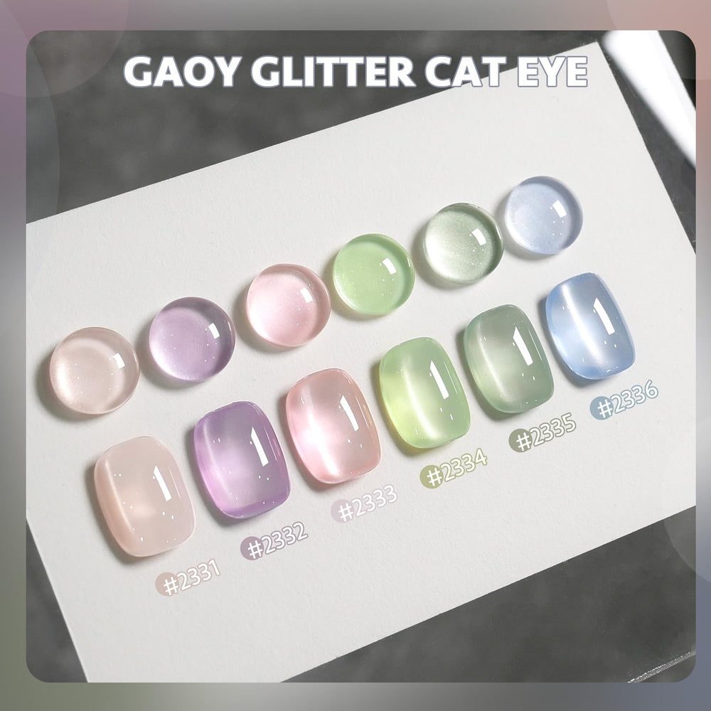 GAOY bottle close-up of brush and label highlighting smooth glitter gel finish benefits