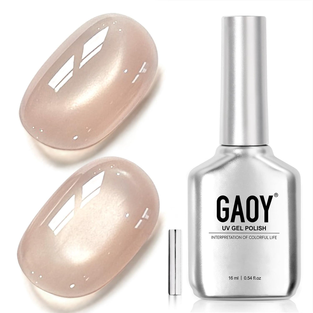 GAOY bottle front view showing clay pink shade and glossy finish benefit