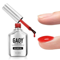 GAOY bottle front showing 16ml builder gel, clear label and color benefit