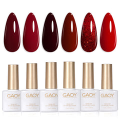 GAOY front packaging showing six burgundy gel bottles and clear labeling for quick selection
