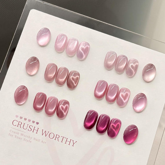 GAOY six gel polish bottles lined up displaying holographic pink color range