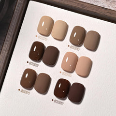 GAOY bottles lineup displaying brown caramel nude and red shades for coordination