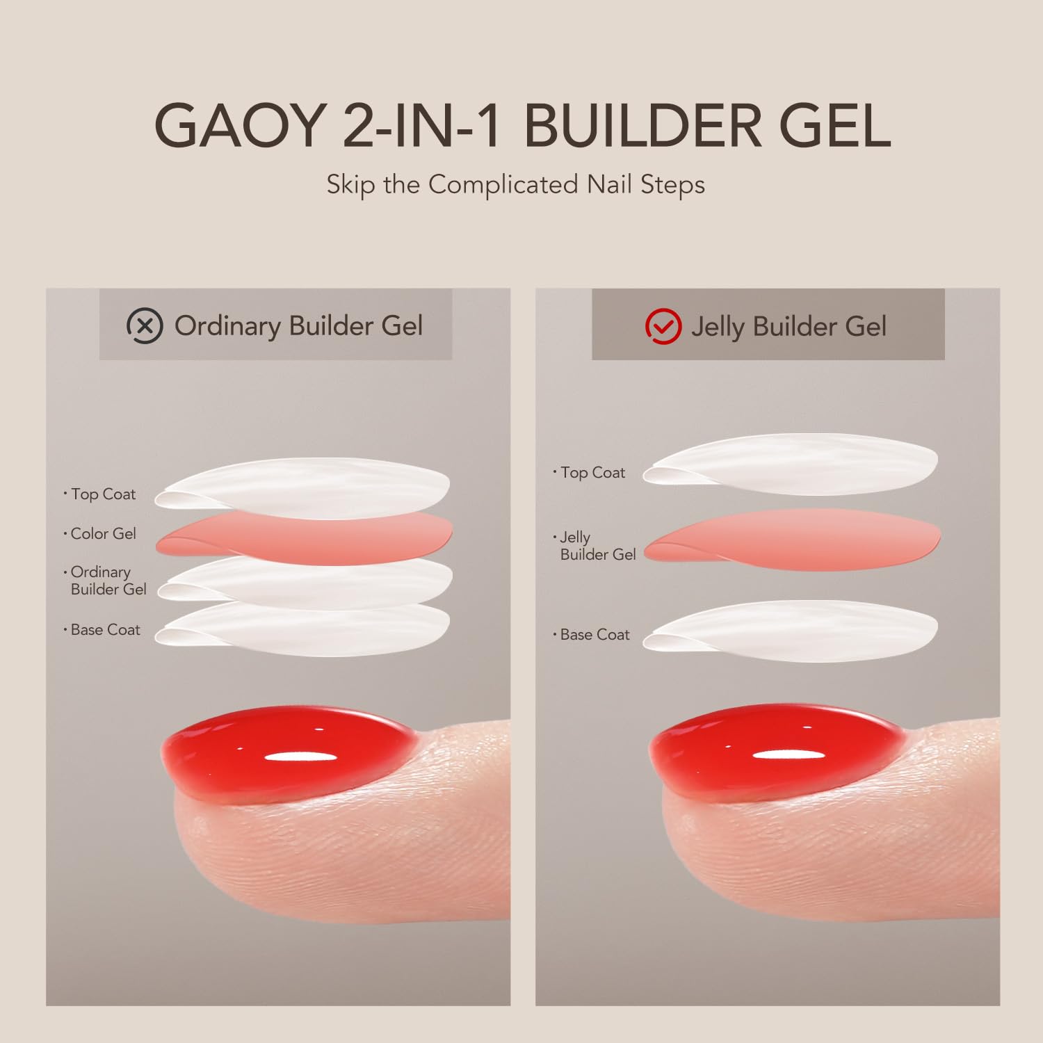 GAOY brush applying gel, close-up of smooth self-leveling texture benefit
