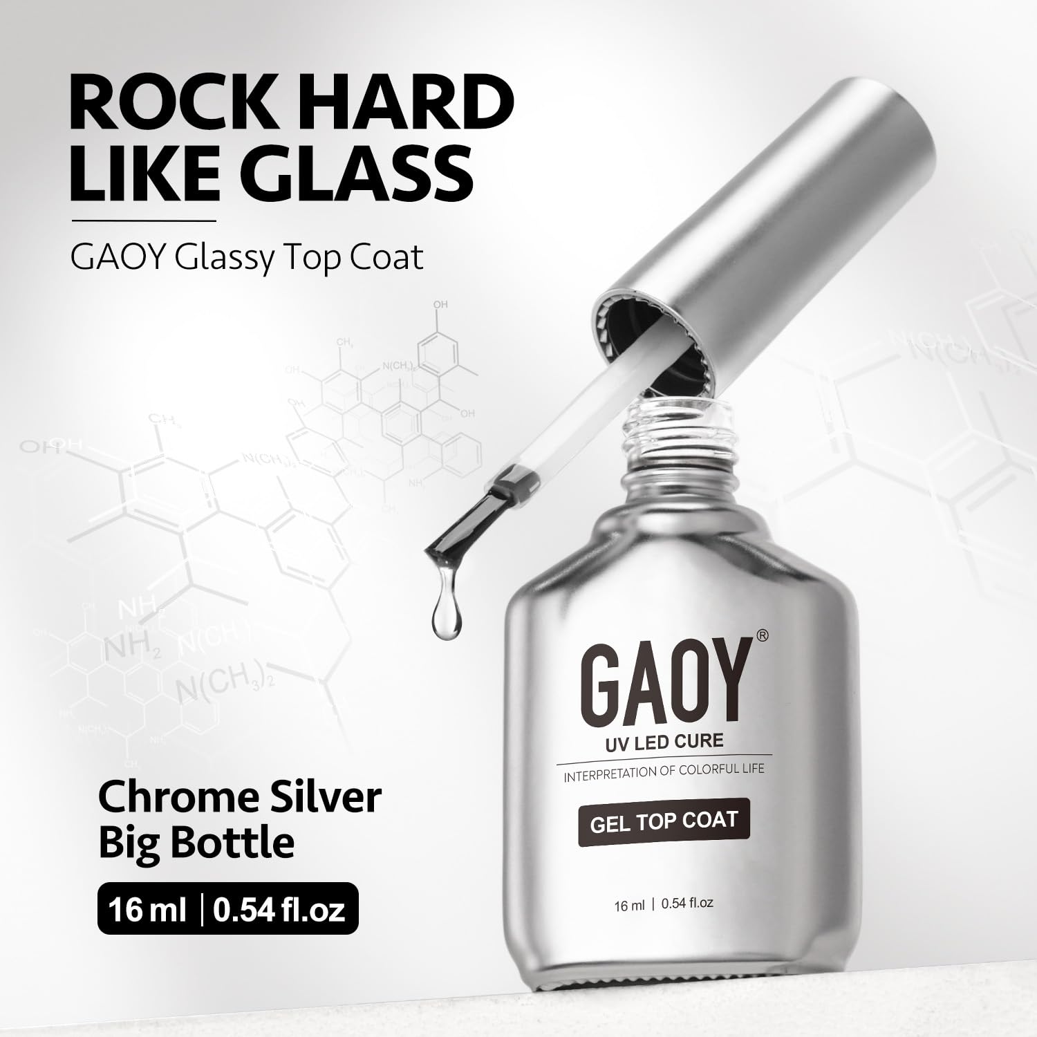GAOY brush stroke of cured top coat demonstrating glass-like shine and smoothness