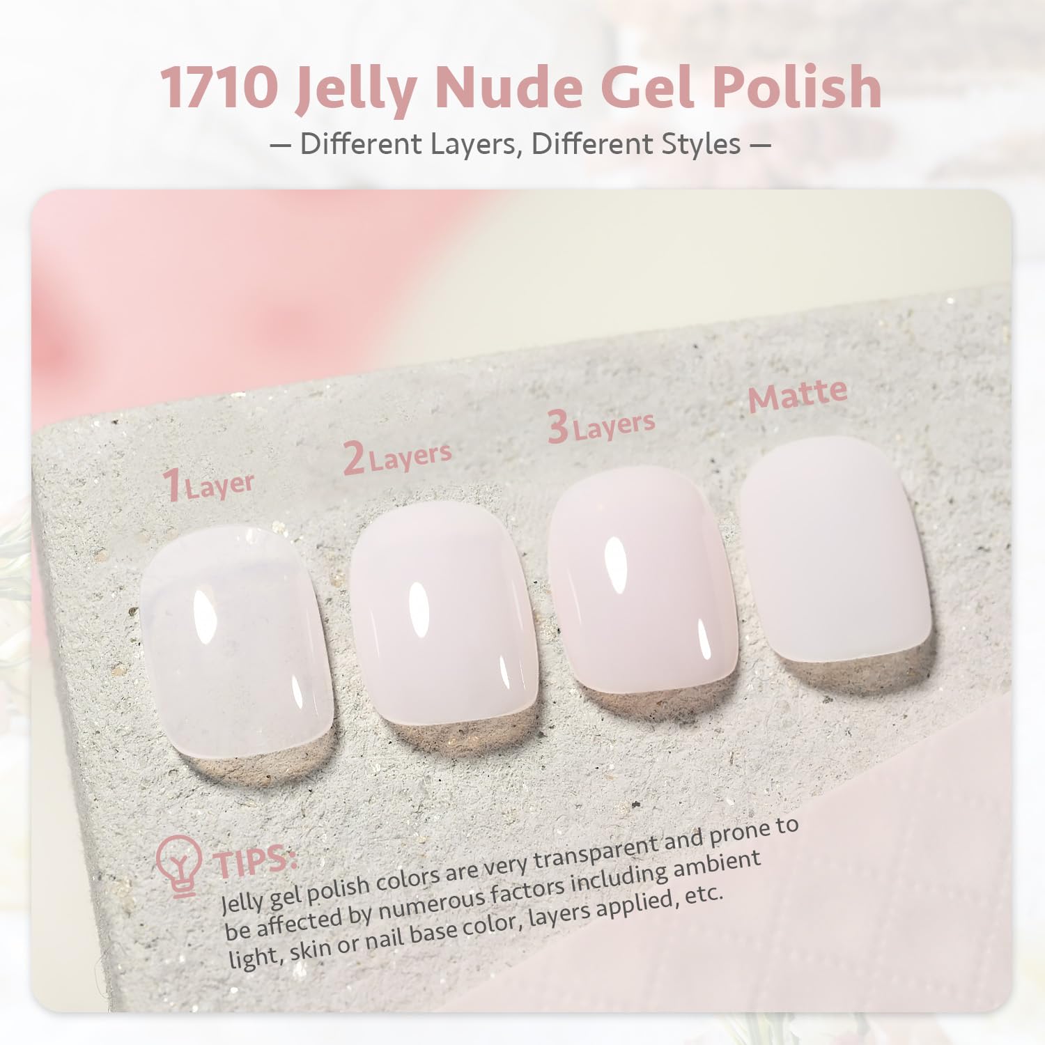 GAOY brush stroke of sheer pink gel demonstrating buildable coverage and smooth application