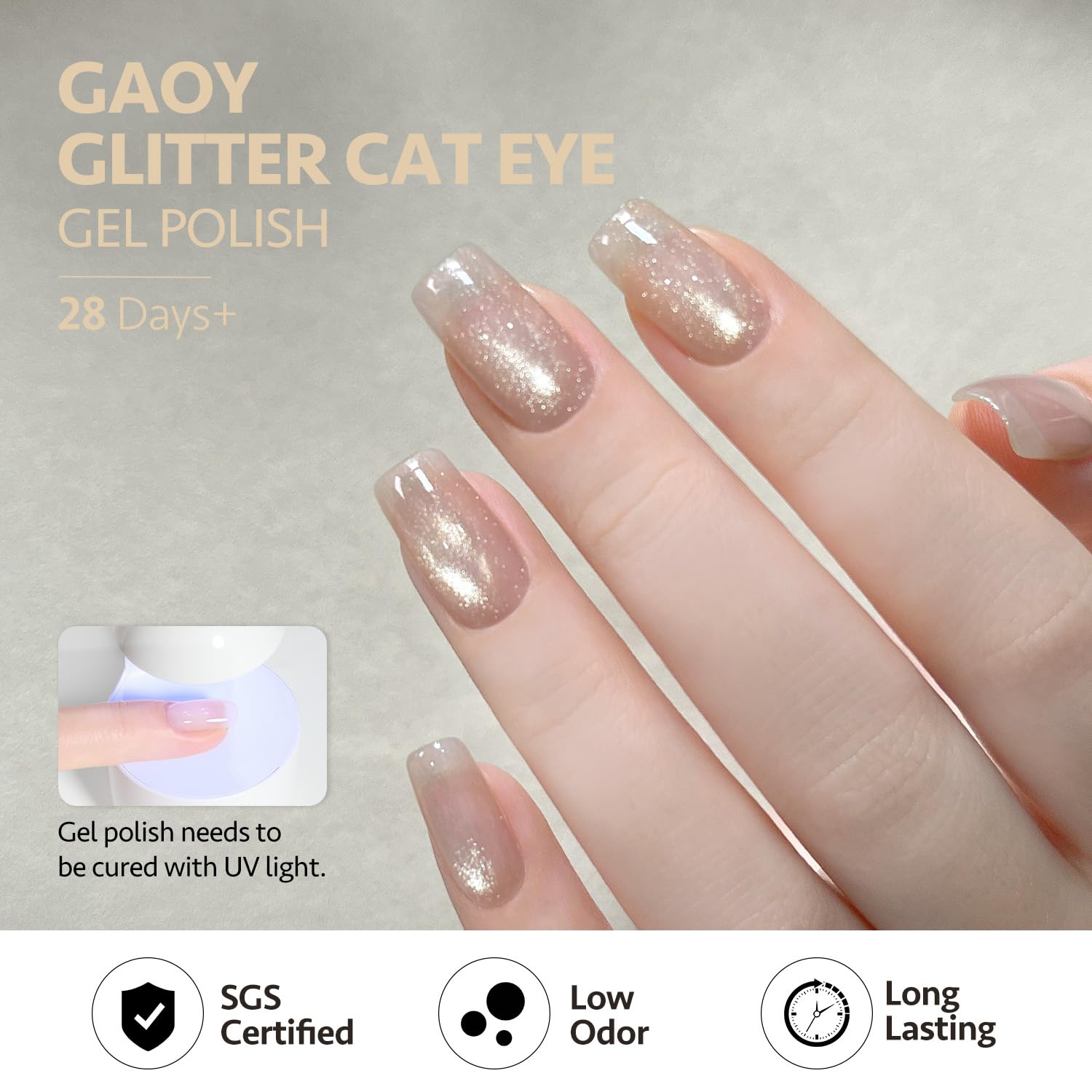 GAOY brush applying glitter gel showing smooth texture and even coverage benefit