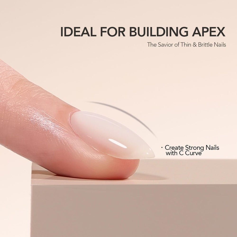 GAOY applied on a nail showing milk white natural-looking strengthened finish benefit