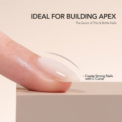 GAOY applied on a nail showing milk white natural-looking strengthened finish benefit