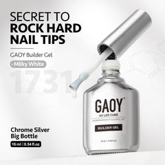 GAOY bottle in a home manicure scene showing at-home professional results