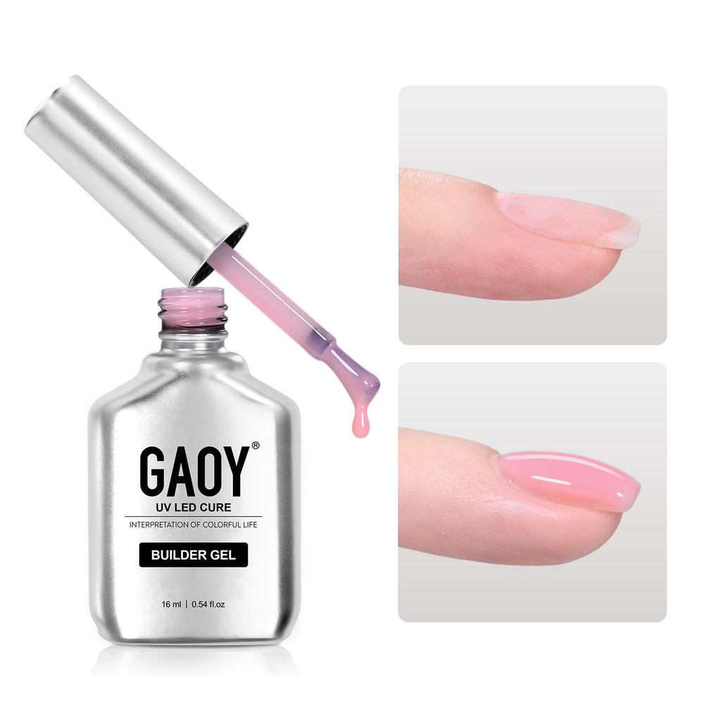 GAOY bottle front view showing pink 1727 shade and professional finish benefits
