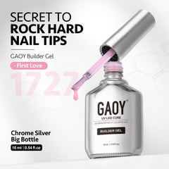 Hands using GAOY builder gel in a home manicure setting showing salon-quality results
