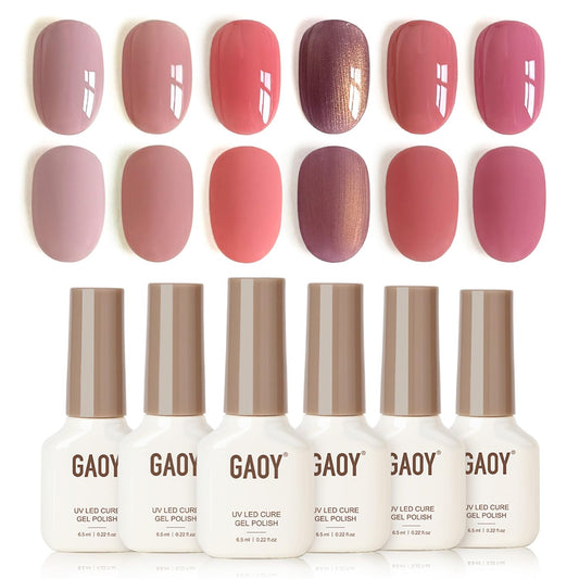 GAOY packaging front view showing six pink gel bottles and brand clarity