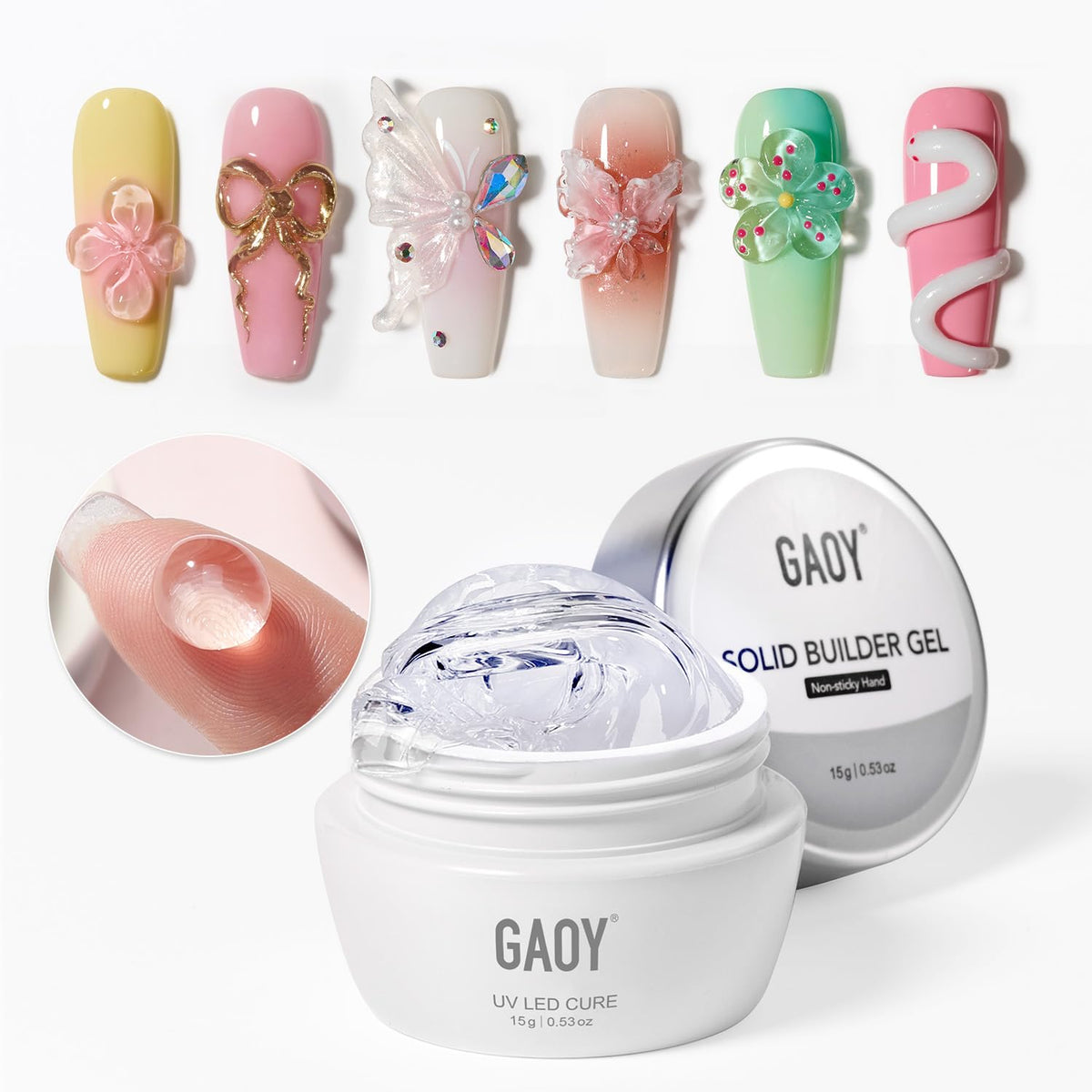GAOY clear 3D sculpting gel front packaging showing 15g jar and label, clear product benefit