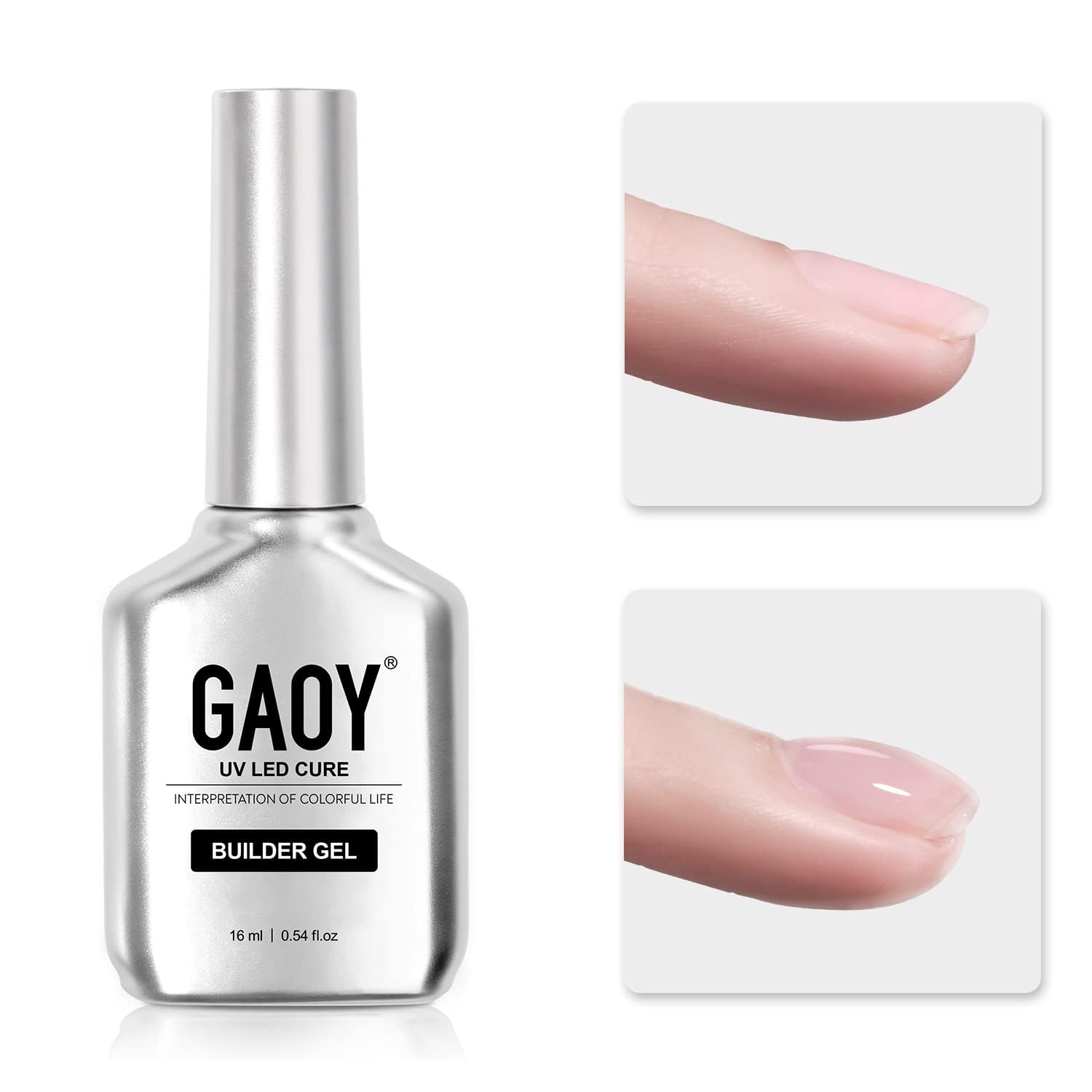 GAOY clear builder gel bottle front showing product and easy storage benefit