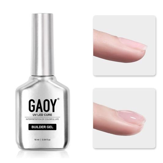 GAOY clear builder gel bottle front showing product and easy storage benefit
