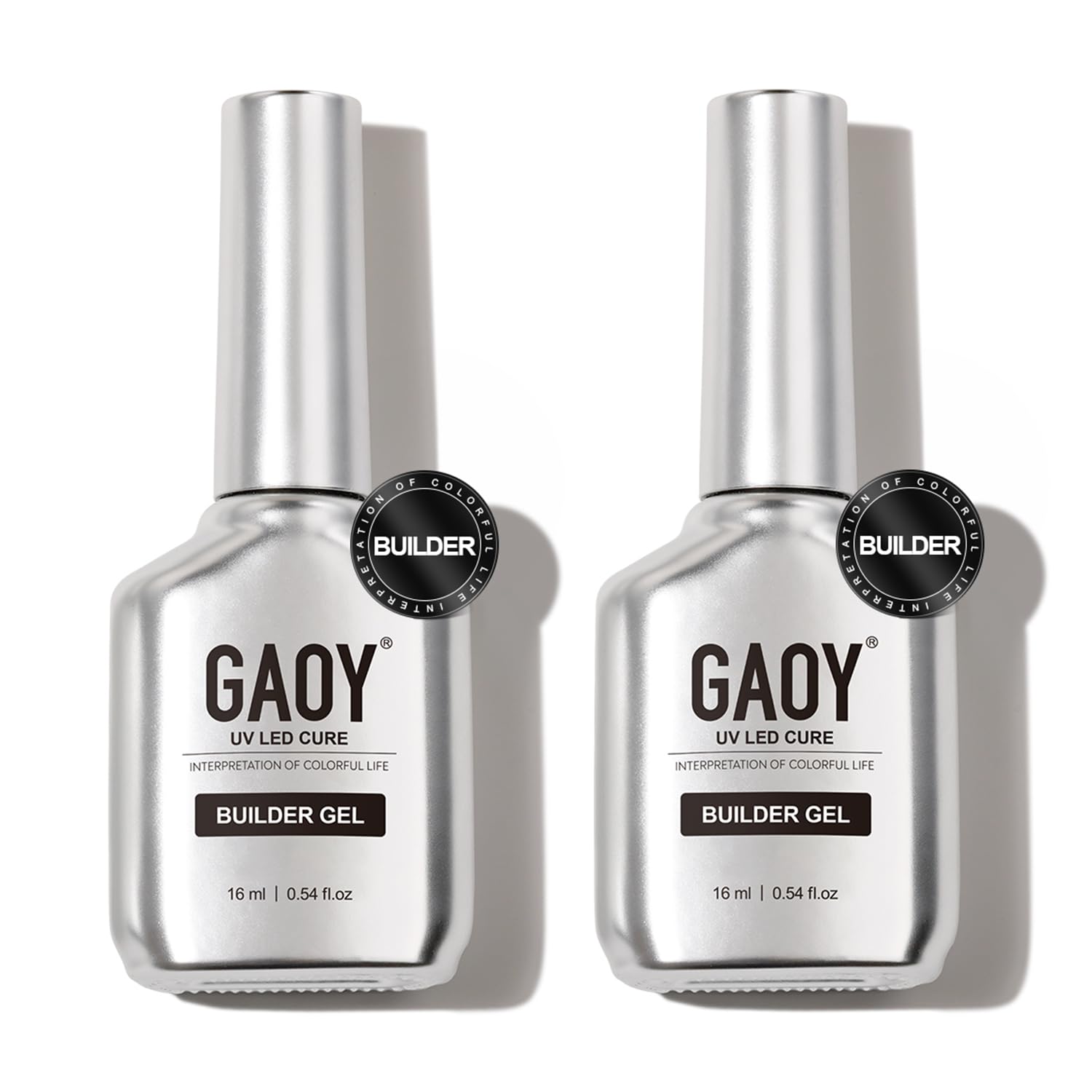 GAOY front view of two clear builder gel bottles showcasing packaging and volume benefit