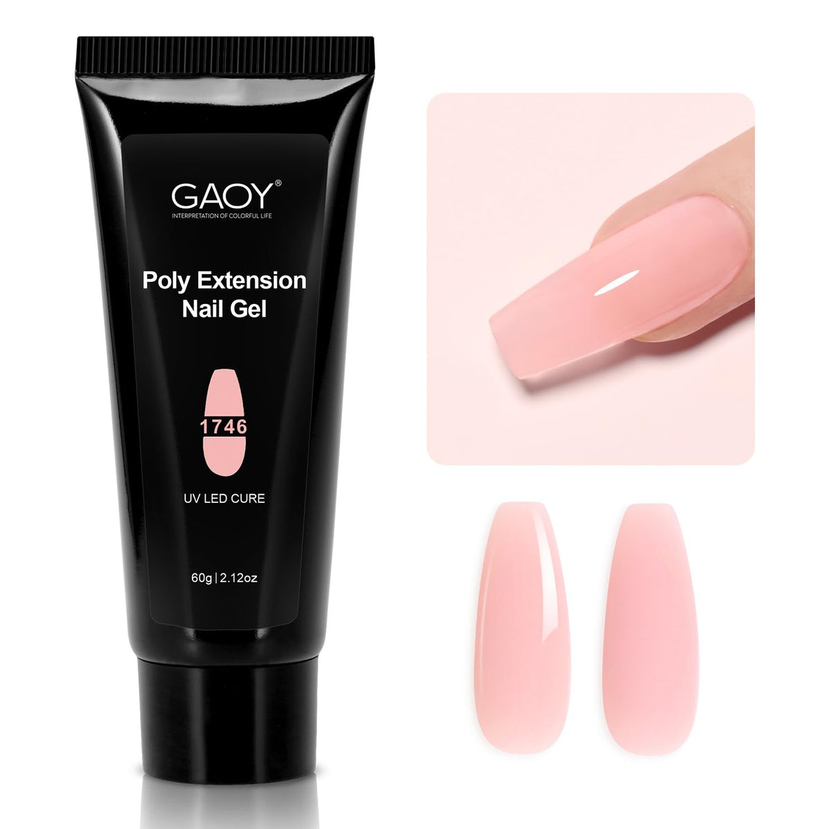 GAOY jar front view showing clear pink poly gel and generous volume benefit