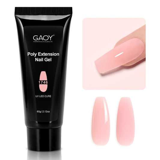 GAOY jar front view showing clear pink poly gel and generous volume benefit