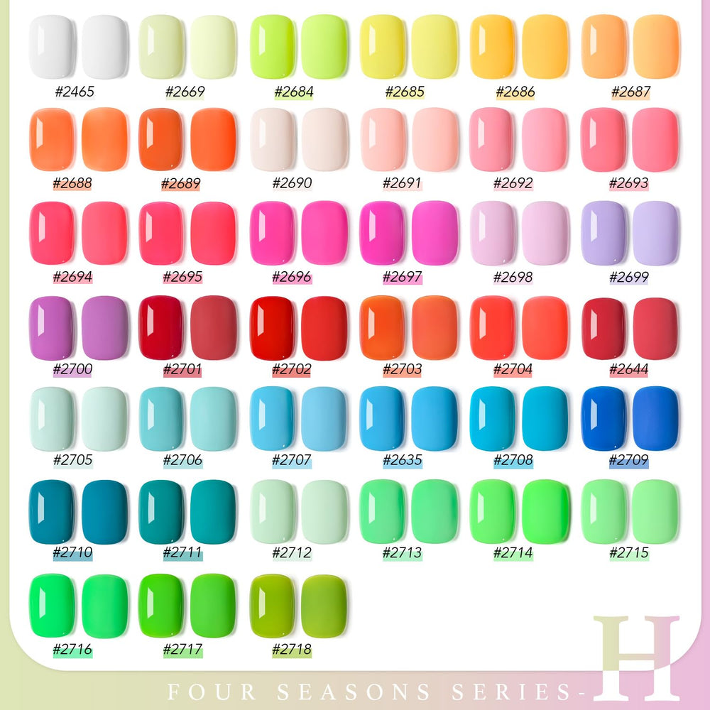GAOY color array flatlay with bright pinks, corals and greens highlighting shade variety