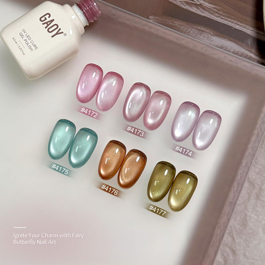 GAOY color swatch fan of six jelly holographic shades, helps choose colors