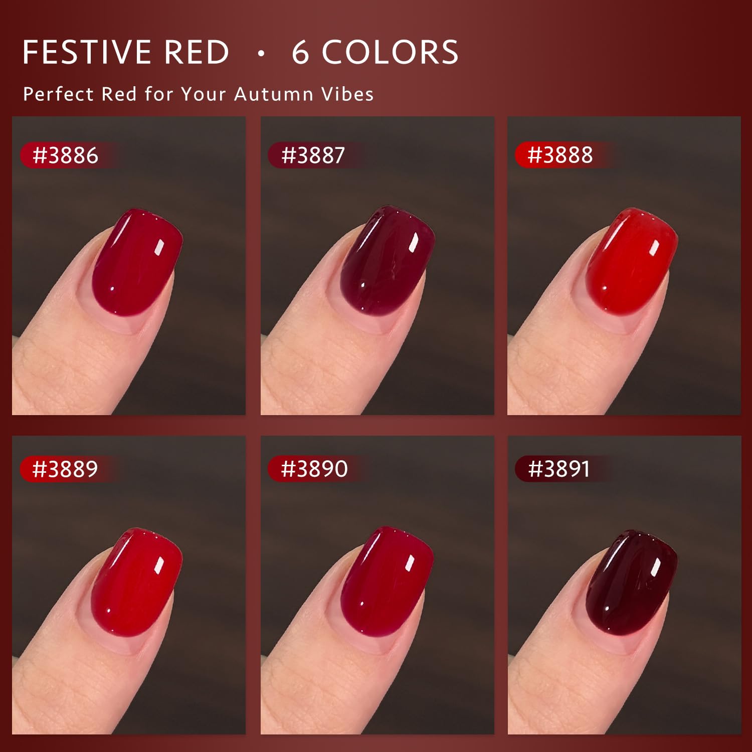 GAOY swatch fan of six reds demonstrating color range for matching and design