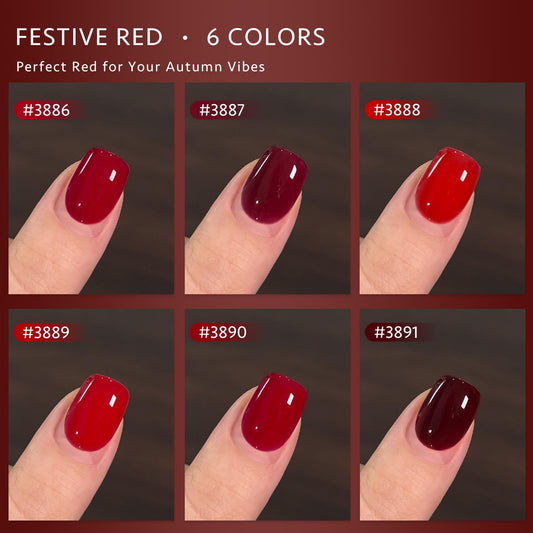 GAOY swatch fan of six reds demonstrating color range for matching and design