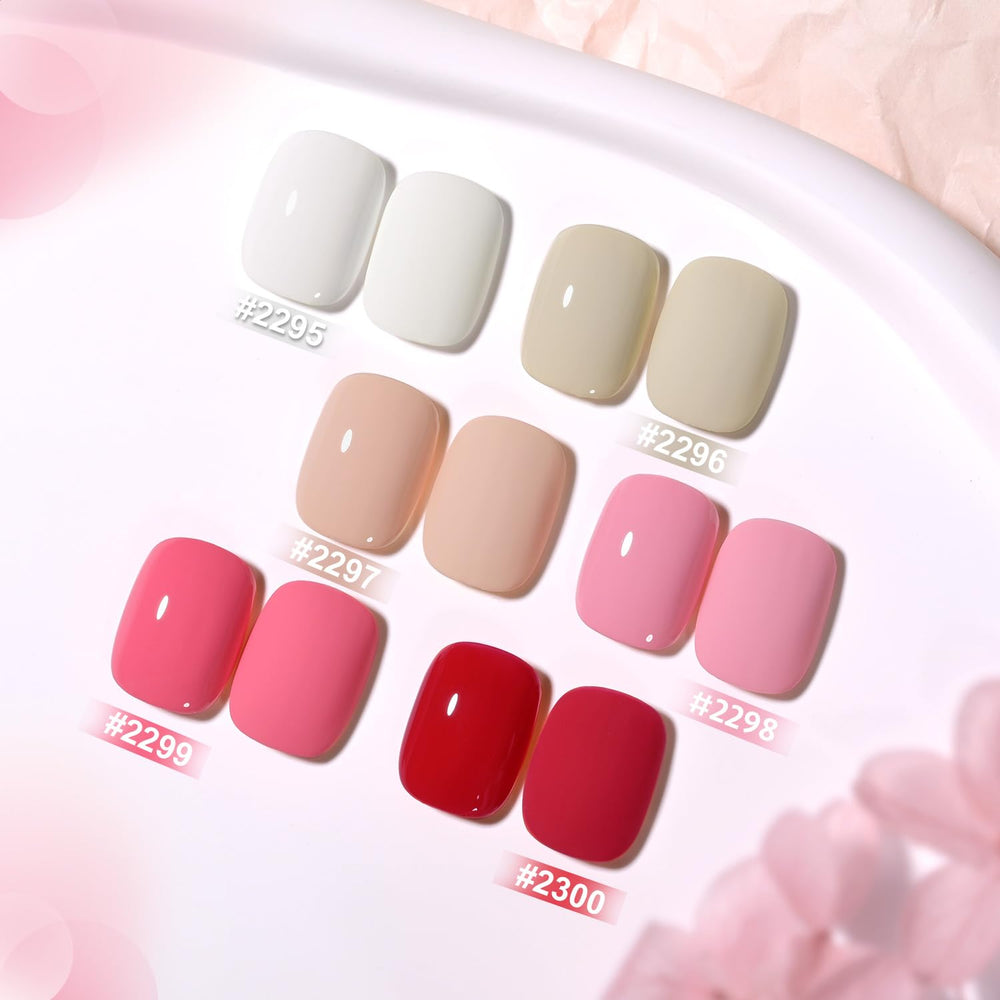 GAOY color swatch flatlay of nude, pink and red shades for styling ideas