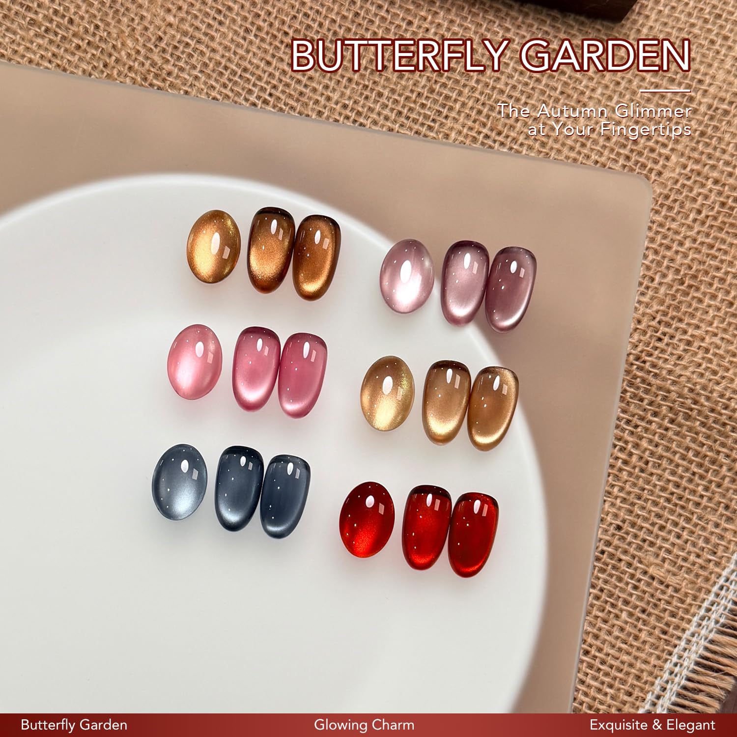 GAOY color swatches of six jelly holographic shades, easy shade selection