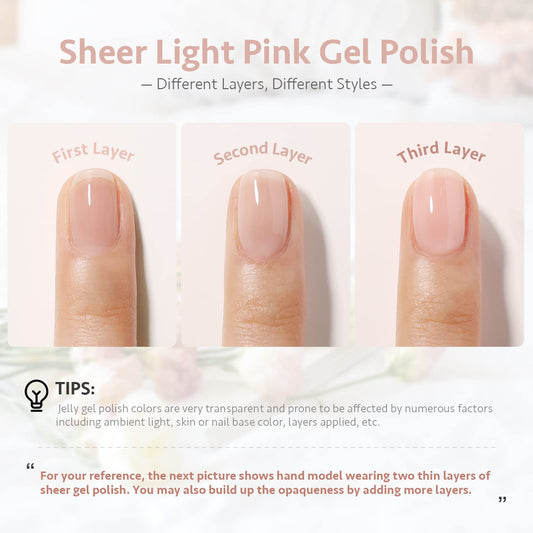 GAOY swatch on nails displaying milky pink translucence and wearable finish