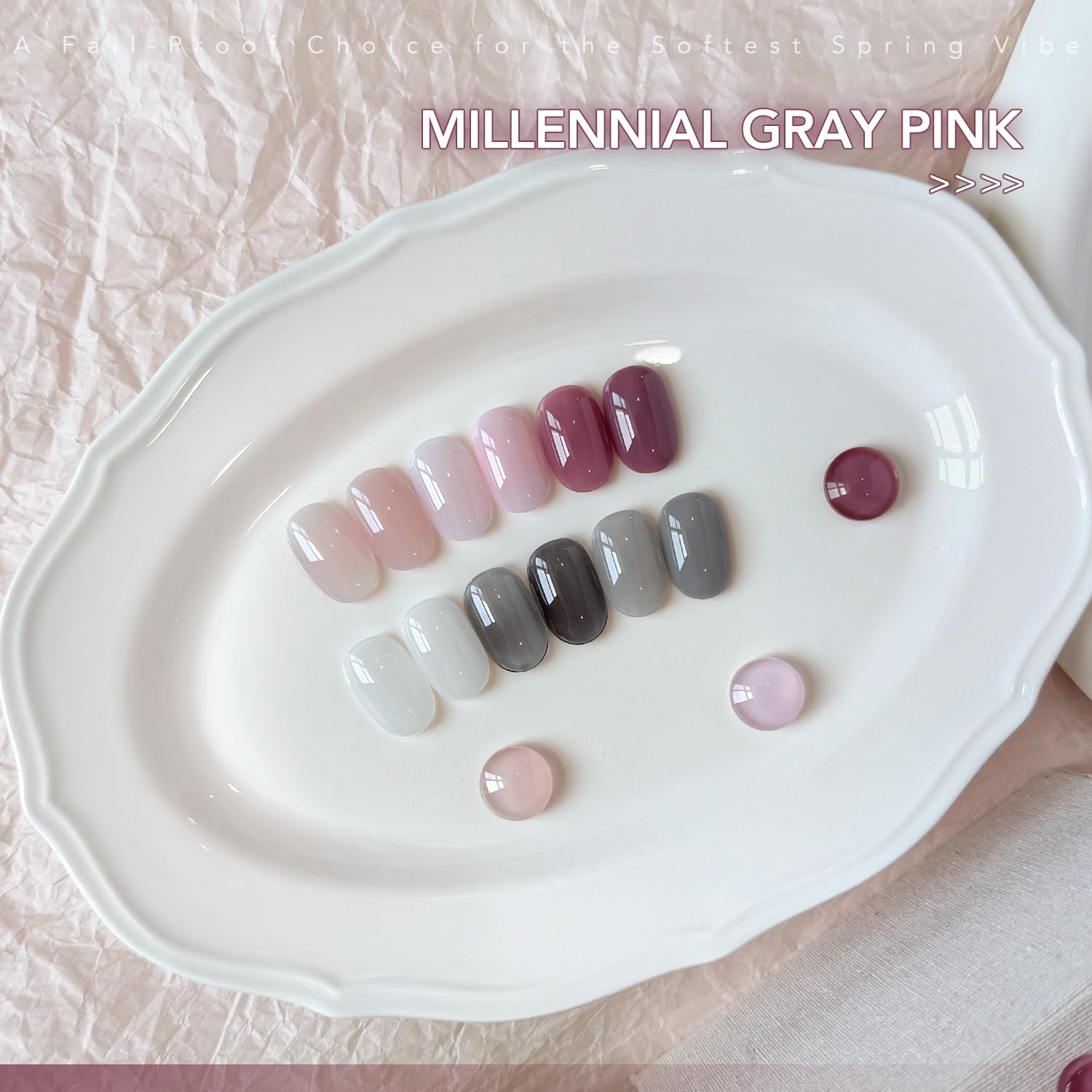 GAOY color swatches on nail tips displaying creamy pinks and nudes for inspiration