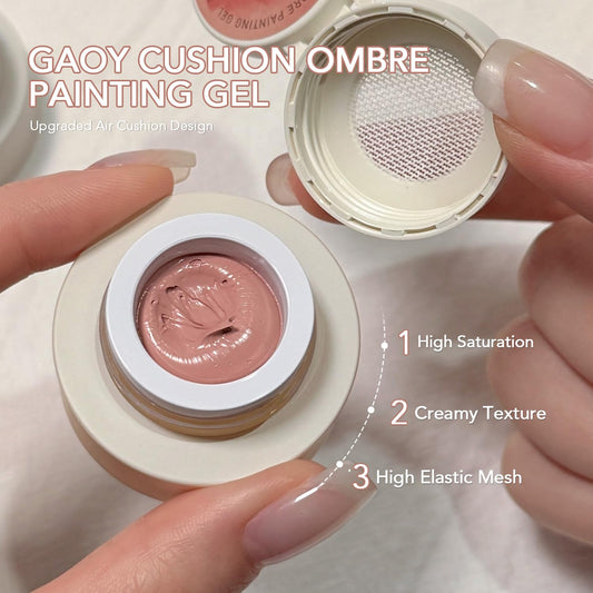 GAOY cushion tip close-up demonstrating controlled gel release for even blending