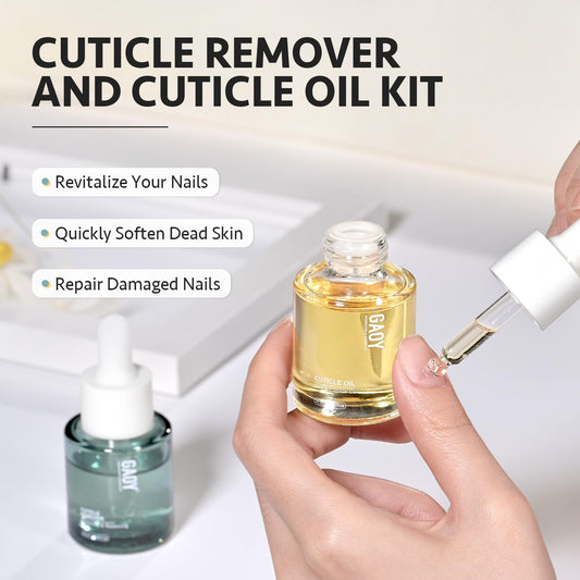 GAOY cuticle oil close-up dropper releasing nourishing oil for hydration