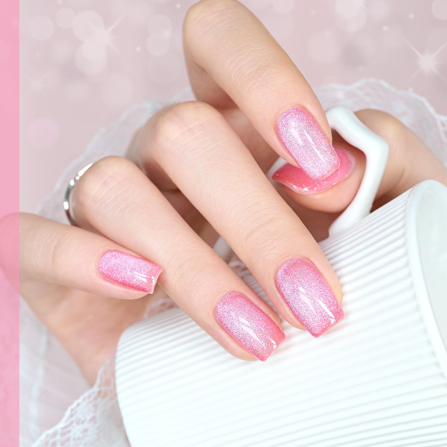 GAOY being applied on nail with magnet creating cat-eye stripe for salon finish