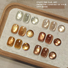 GAOY fanned swatches illustrating gold, brown, and silver-holographic shades for creative layering