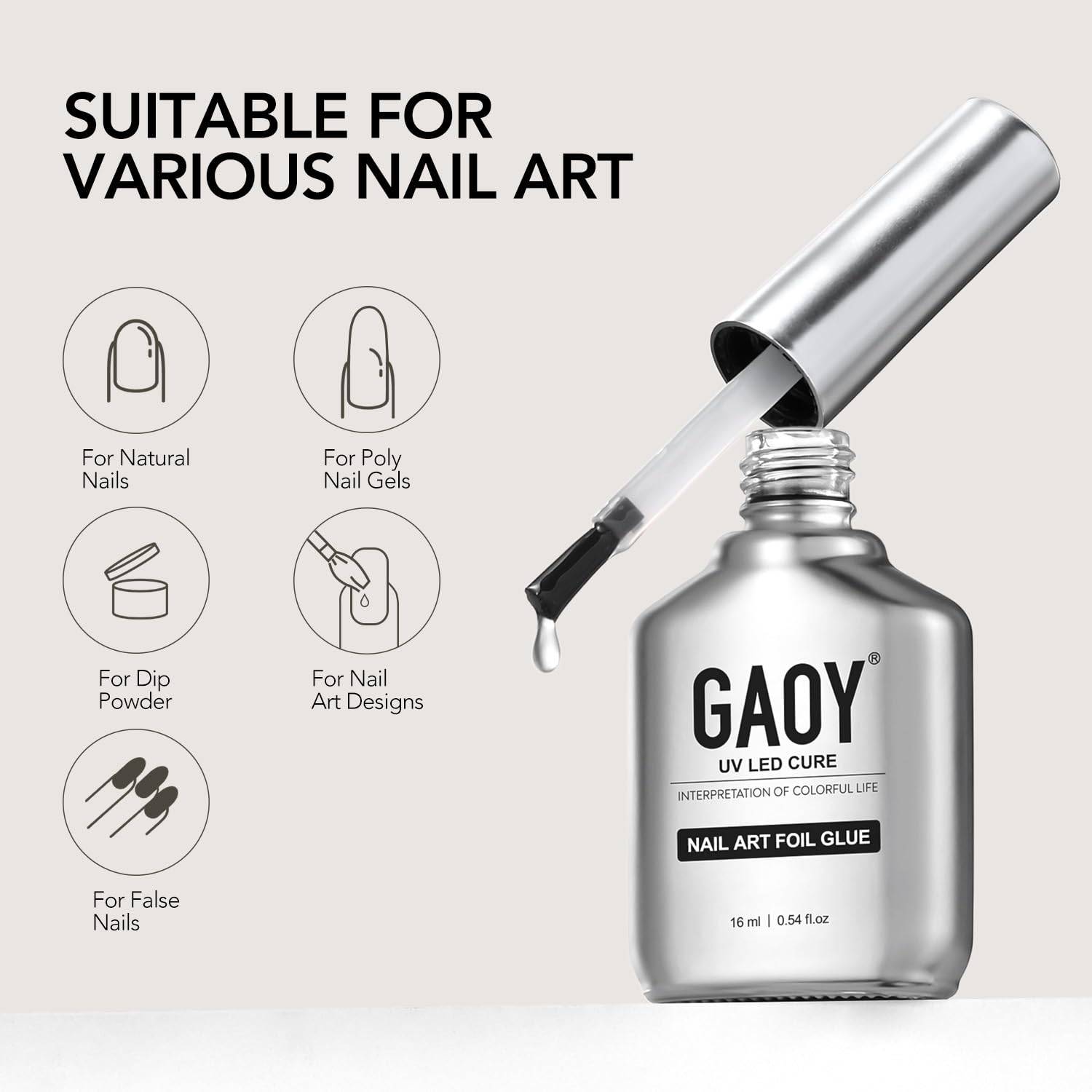 GAOY foil glue in a manicure setup conveying salon-quality results at home