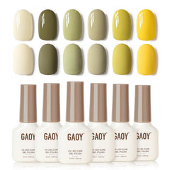 GAOY front packaging showing six forest-inspired gel polish shades and tidy box for choice