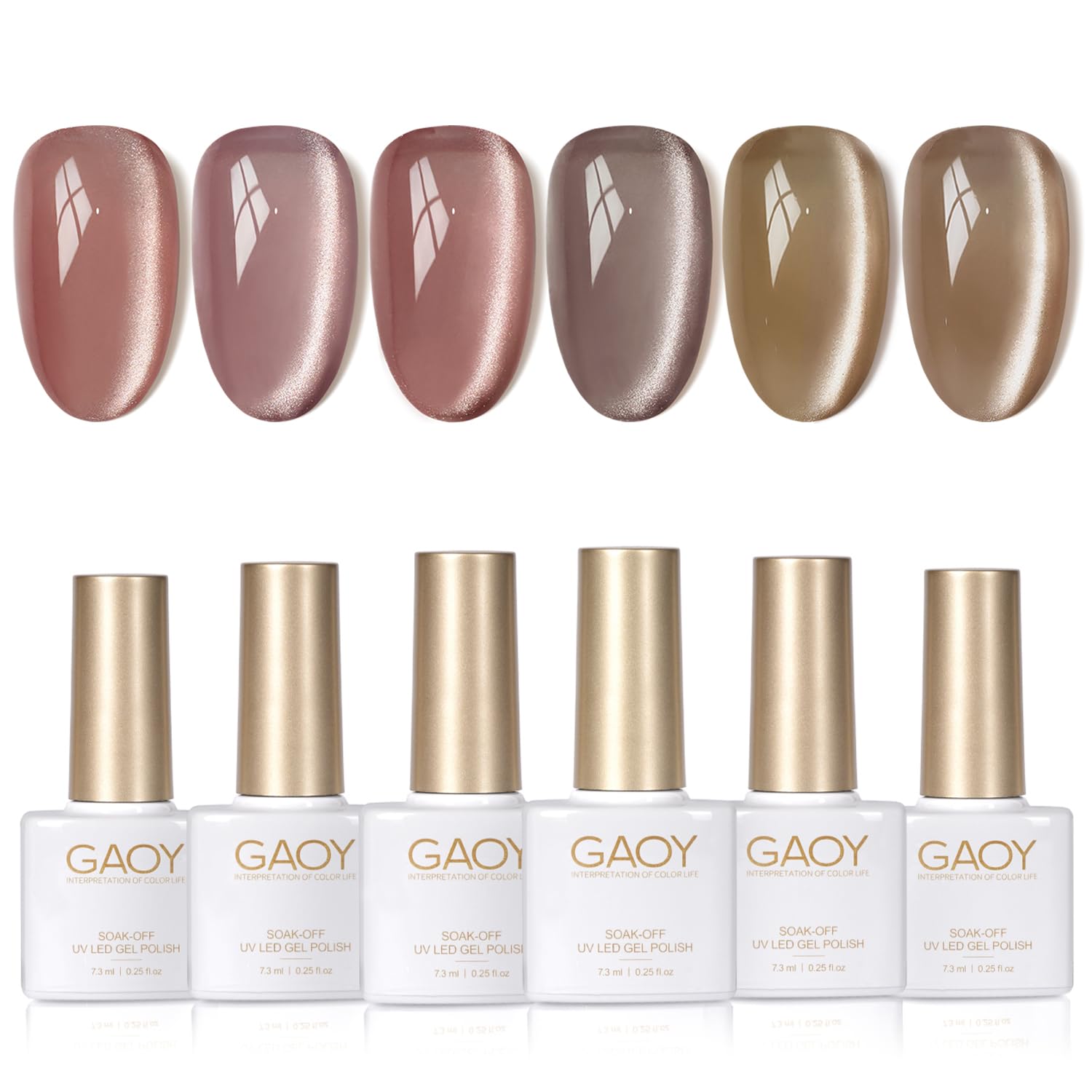 GAOY front packaging showing six gel polish bottles and magnet, professional kit advantage