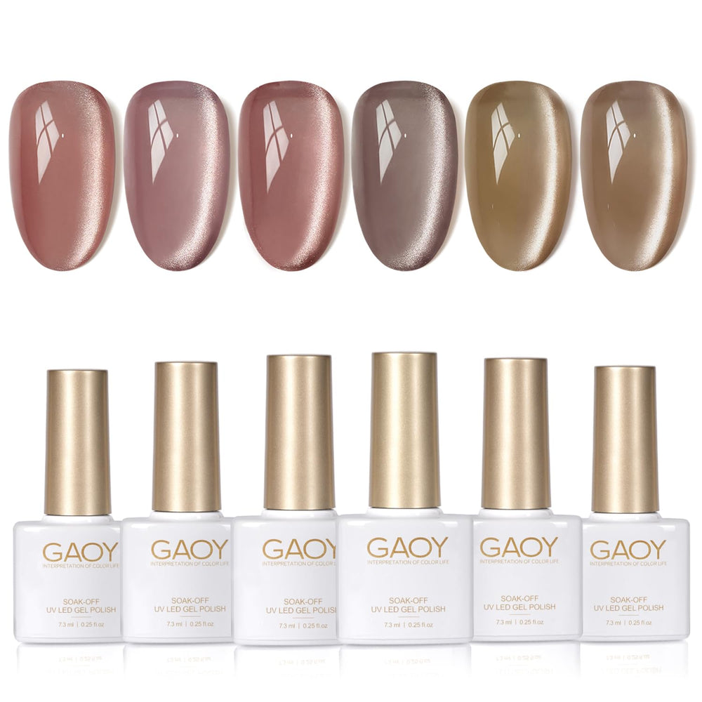 GAOY front packaging showing six gel polish bottles and magnet, professional kit advantage