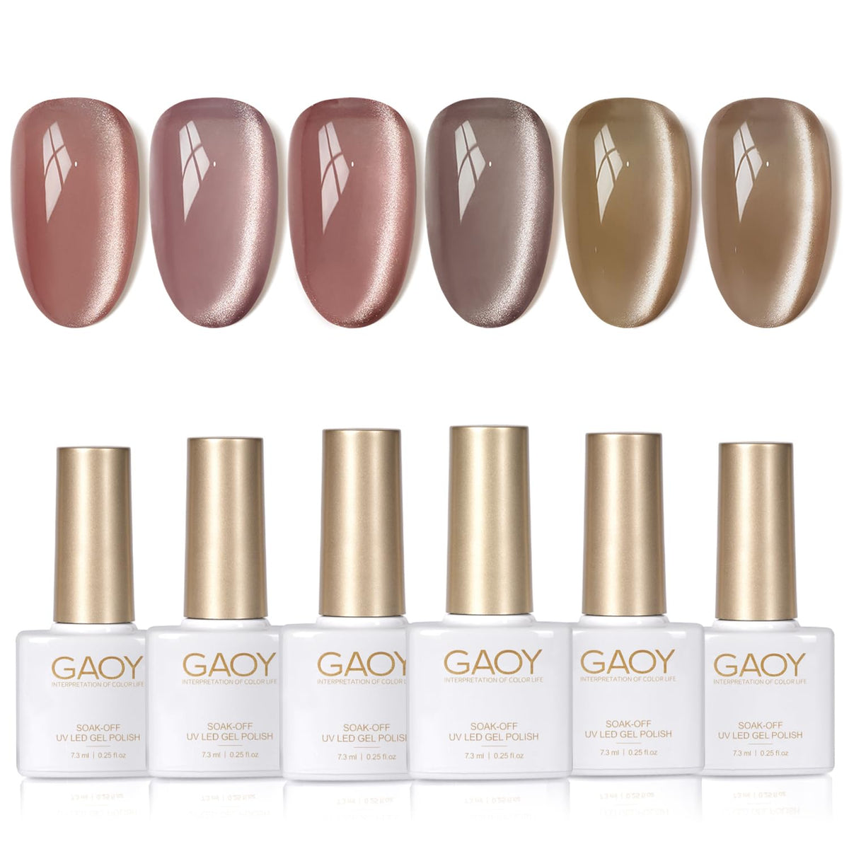 GAOY front packaging showing six gel polish bottles and magnet, professional kit advantage