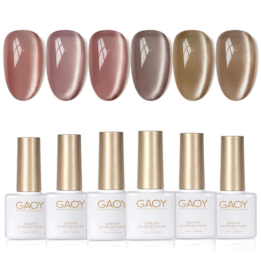 GAOY front packaging showing six gel polish bottles and magnet, professional kit advantage